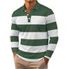 Generic Polo da uomo a righe con cerniera, polo a righe con colletto con cerniera, polo a maniche lunghe con strisce, polo da uomo, polo a righe alla moda, in tessuto di cotone resistente, Verde, L