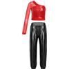 TiaoBug Completo Sportivo Bambina Danza Moderna Jazz Hip Hop Canotta Crop Top Sportivo Monospalla con Paillettes Maglia Top e Pantaloni Lucidi Tuta da Ginnastica Dancewear Rosso&Nero 9-10 anni