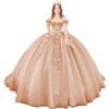 Fuomomo Abiti Quinceanera con Spalle Scoperte e Strascico Abiti da Ballo con Applicazioni in Pizzo Abiti Scintillanti in Tulle per la Festa dei 16 Anni