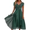 NaLatia Donna Vestito Elegante Lungo Abito da Sera Collo a v Manica Corta Stampa Chiffon Vestiti Curvy Aderente Abito Estivo Taglie Forti Abito Maxi Abiti da Cerimonia A-Linie Abito da Cocktail