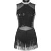 CHICTRY Tassel Vestito da Balletto Donna Abito da Ballo Jazz Latino Americano con Nappa Paillettes Leotard Body da Ballerina Samba Rumba Tango Danza Classica Nero S