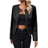 Generico Giacca Moto Donna in Pelle Moda Giubbotto Leggera con Cerniera Giacca da Donna in Pelle PU Slim Fit Womens Leather Jacket Vestibilità Slim Classica e Alla Moda (Black, S)