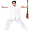 PengGengA Unisex Adolescente Tai Chi Abbigliamento Performante Colletto Dritto Kung Fu Ricamo Uniforme in Cotone Superiore + Inferiore Bianco 1 2XS