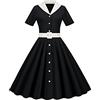 YMING Donne di Colore Solido Swing Dress Slim Lapel Abito da Cocktail Audrey Hepburn Style Dress Giallo XS