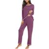 Generico Pigiama Donna Cotone Caldo Invernale Pigiami Elegante Lungo Leggero Abbigliamento da Notte Morbido e Confortevole Set Due Pezzi Maniche Lunghe Tuta da Casa