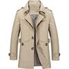 WFEI Giacca da Uomo Business da Uomo 2021 Primavera Autunno Casual Giacca a Vento Giacca da Uomo Trench Cappotto Uomo Soprabito,Light Khaki,M