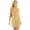 Bascabeen Abito da donna con spalline regolabili con paillettes scintillanti e frange ritmo sala da ballo salsa samba rumba tango, ballo latino, Oro 02, Etichettalia unica