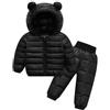 Agoky Tuta da Sci per Bambino Unisex Tute Completo Caldo da Neve con Orecchie d'Orso Set 2 Pezzi Giacca Piumino Invernale con Cappuccio Pantaloni da Sci Inverno Nero 3-4 anni