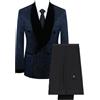 Ulnomio Uomo Lucido Giacca di Seta Velluto Collare Vestito Scialle Risvolto Vestito Set Due Pezzi Banchetto Partito