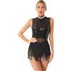 Freebily Abito da Pattinaggio Artistico sul Ghiaccio Donna Vestito da Ballo Latino Americano Tango Moderno Senza Maniche Strass Body da Danza Classica Ballerina Ginnastica Nero XL