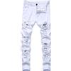 vokkrv Jeans Pantaloni da Uomo in Denim Ginocchio Strappato Casual Slim Fit Sottili Elasticizzato Pantaloni Hip-Hop Ragazzo Chino Skinny Ripped Pantaloni Bianco Nero Rosso