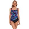 BIMEI Costume da bagno intero da donna a collo alto per mastectomia con tasche e controllo della pancia 2305, Blu, XL
