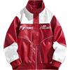 Caxndycing Giacca bomber da uomo College Oversized Patchwork Giacche Stampate Vintage 90S Racing Zip Manica Lunga Sweat Jacket Vintage Letter Racer Varsity Giacca da baseball, Colore: rosso, M