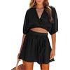 ORANDESIGNE Set 2 Pezzi Donna Gonna e Maglia Manica Corta Crop Top Completo Elegante Tailleur Estivo Tuta Chic Moda Casual Outfit Coordinato Abbigliamento Gonne Completino Streetwear Nero S
