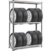 GYMAX Scaffale Porta Gomme Auto in Metallo, a 3 Ripiani, Portata di 265 kg/Strato, Supporto per 8 Pneumatici, Ideale per Officina, Garage, Magazzino, 180x40x120 cm