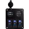 Riloer Pannello interruttore combinato a 3 bande 12 V - 24 V ABS Marine Boat Car Dual USB Automotive On-Off Rocker Switch Panel con LED, con luce LED blu/rosso/verde