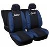 Lupex Shop Coprisedili auto compatibili con 600 Seicento, Nero/Blu scuro, Made in Italy, tessuto poliestere, set sedili completi anteriori e posteriori