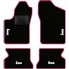QUEMAR Kit Tappetini Auto per Fiat 600 1998-2010, Bordo Rosa, 4 Ricami