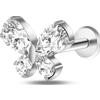 NovaNavel Piercing orecchio/naso farfalla bianca in argento