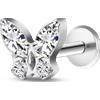 NovaNavel Piercing orecchio/naso mini farfalla bianca in argento