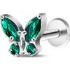 NovaNavel Piercing orecchio/naso mini farfalla verde in argento