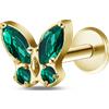 NovaNavel Piercing orecchio/naso mini farfalla verde in oro