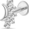 NovaNavel Piercing orecchio/naso luna con cristalli bianco in argento