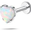 NovaNavel Piercing orecchio/naso/bocca cuore bianco opale in argento