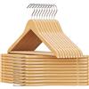 SONGMICS Grucce Legno, 20 Pezzi, Appendiabiti con Scanalature su Spalle, Barra Portapantaloni Antiscivolo e Gancio Girevole a 360°, per Completi Camicie Cappotti, Naturale e Argento CRW001-20