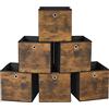 SONGMICS Scatole Portaoggetti, Set di 6 Contenitori con Manico, in Tessuto Oxford e Tessuto Non Tessuto, 30 x 30 x 30 cm, per Scaffali a Cubo, Pieghevoli, Marrone Vintage e Nero RFB102B01