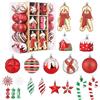 SHareconn Set di 65 Palline di Natale Decorazioni, in Plastica Infrangibile, Decorazione per Albero di Natale & Feste Matrimoni, Diverse Forme di Palline con corda, Rosso & Verde & Bianco