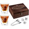 Maverton Set di Pietre da Whisky - in un cofanetto personalizzato - 8 cubetti di ghiaccio + 2 bicchieri con incisione - riutilizzabili - in granito - regalo uomo - aquila