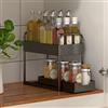 HUOLE Organizer Cucina, Organizer Bagno, Mensola Bagno, Ripiani Cucina Salvaspazio, Mensola Cucina, Mensola sotto Lavello Cucina Portaoggetti a 2 Livelli con Cestello Scorrevole,40*22*30,5 cm (nero)