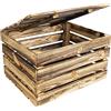 Creative Deco Baule in Legno Fiammato con Coperchio Grande | 50 x 40 x 30 | Baule da Esterno, Cassapanca Vintage Shabby | Armadio Legno Portaoggetti per Contenere | per Decorare Fai-da-Te