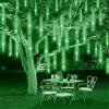 Aglow.it Luci a Pioggia di Meteoriti Led, Catena luminosa Solare 10 Tubi di 30cm con 360 Led, Luci da Pioggia Cadenti Impermeabili (Verde)