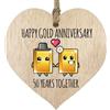 Stuff4 Targa per 50° anniversario di matrimonio, regalo per marito e moglie, 50 anni insieme, cuore in legno con scritta Happy Gold Anniversary, per donne e uomini, partner, in legno chiaro
