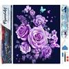 Figured'Art Diamond Painting Art 5D kit completo 40x50cm Tela Arrotolata Interamente da Ricoprire di Diamonds Quadrati - Fiori Viola E Farfalle - Pittura Diamante - Attività Creativa per Adulti