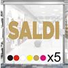 Mr Pubblicità 5 pz. kit Adesivi Saldi Rimovibili per Vetrine Negozi, Vetrofania Scritte SALDI dim. 60x20 cm Stickers promozionali Allestimento Vetrine Decorate. intagliati Sfondo Prespaziati (ORO SATINATO)
