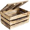 Creative Deco Baule in Legno Fiammato con Coperchio Grande | 40 x 30 x 22 | Baule da Esterno, Cassapanca Vintage Shabby | Armadio Legno Portaoggetti per Contenere | per Decorare Fai-da-Te