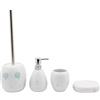 BM 4086 Set di Accessori da Bagno in Ceramica Bianco Turchese Decorato Motivo Coralli, Set Accessori Bagno Completo 4 Pezzi, Dispenser, Portaspazzolino, Portasaponetta, Portascopino