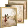 PHOTOLINI Cornici 40x40 cm oro legno MDF, set di 3 cornici larghe, moderne, plexiglass infrangibile, da parete, accessori extra - per una parete dal look raffinato