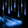 HULX Luci della Pioggia di Meteoriti del LED, 30cm 8 Tubi 144LED luci della Stringa Solare Luci da Pioggia Cadenti Impermeabili con 8 Modalità (Blu)