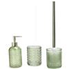 BM Set Accessori Bagno in Vetro 3 Pezzi - Dispenser Sapone, Porta Spazzolino e Portasapone - Design Elegante e Moderno per Bagno e Toilette (Verde chiaro)