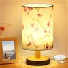 NIHUIFDPY Lampada da tavolo, piccola lampada da comodino minimalista con paralume in tessuto di lino, base in legno naturale, interruttore on/off classico e lampadina LED a luce calda, luce notturna USB