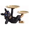 NUACOS France Bulldog Statue Scultura In Resina, Portachiavi, Caramelle, Gioielli Vassoio, Per Moderna Decorazioni Tavoli Da Pranzo Statua Del Maggiordomo Con 2 Vassoi La Casa Decorazioni (Nero)