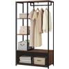 WOLTU Stand Appendiabiti con Multi Scaffali Laterali e Armadietto Guardaroba Scaffale Porta Abiti in Legno e Metallo, Faggio Scuro