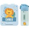 Stellasticker - Set con borraccia personalizzabile per bambini e porta pranzo/merenda personalizzato per bambini in plastica - Borraccia con cannuccia capacità 450 ml - Senza BPA (Azzurro)