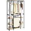 WOLTU Stand Appendiabiti con Ripiani Attaccapanni Guardaroba Scaffale Porta Abiti in Legno Acciaio 120x40x201 cm