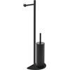 Inbagno Piantana wc salvaspazio nero opaco in acciaio con portarotolo e portascopino, base autoportante ultrapiatta