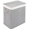 WohnDirect Cesto per il bucato con coperchio e 2 scomparti - robusto cesto per il bucato in bambù - cesto per il bucato grigio chiaro con sacchetto per il bucato, lavabile - 100% bambù - 150 litri